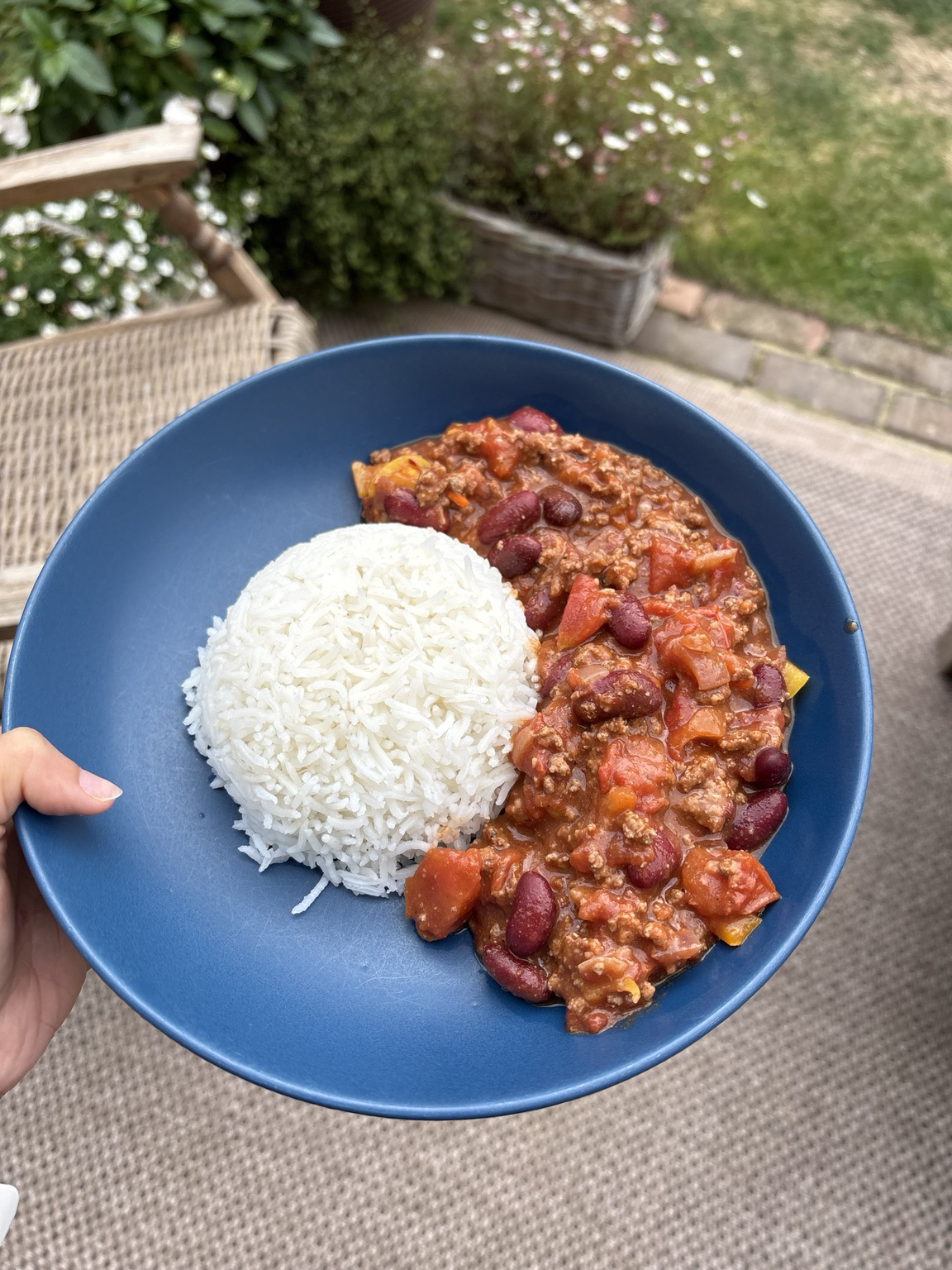 Spicy chilli con carne and rice